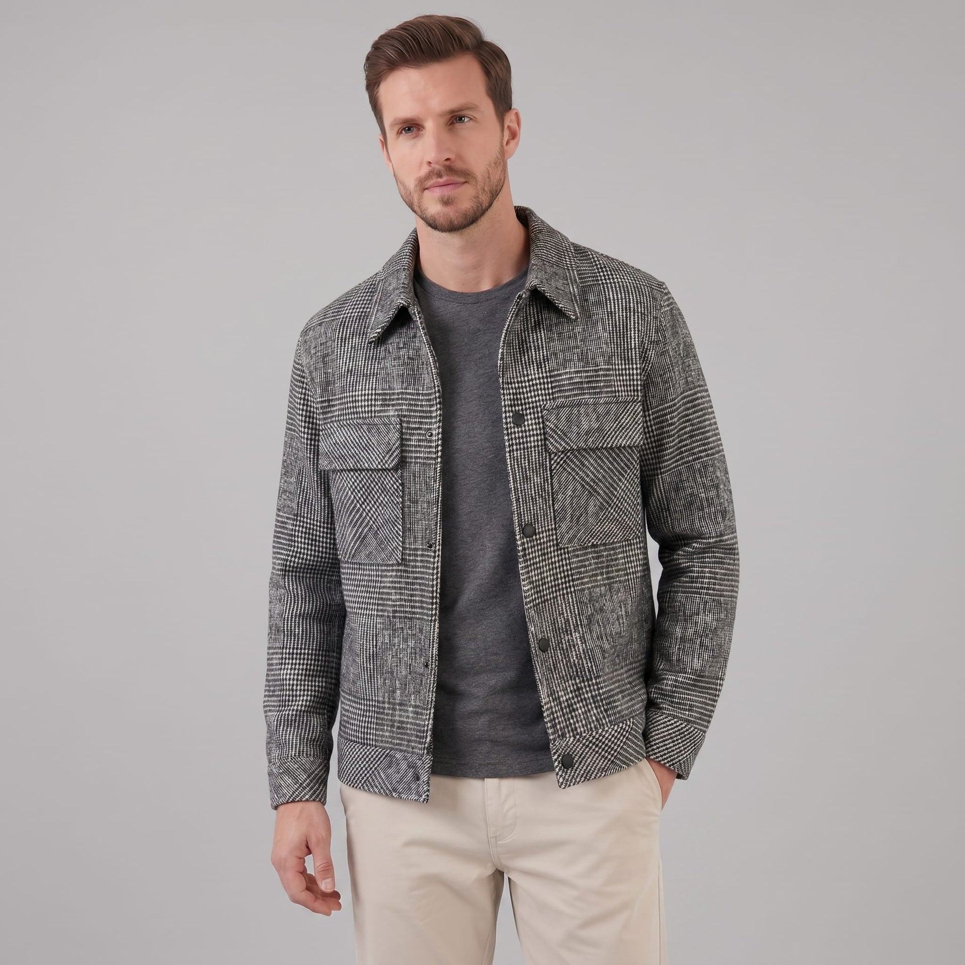 Herren Hemdjacke im Glencheck mit Brusttaschen | Tassilo