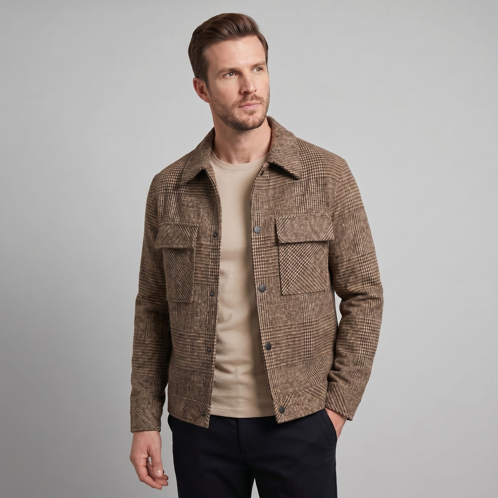 Herren Hemdjacke im Glencheck mit Brusttaschen | Tassilo