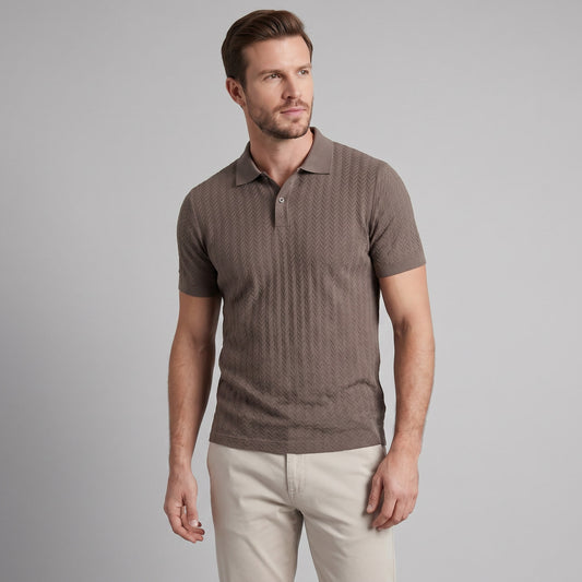 Herren Strickpoloshirt Fischgratmuster Regular Fit | Leopold_1