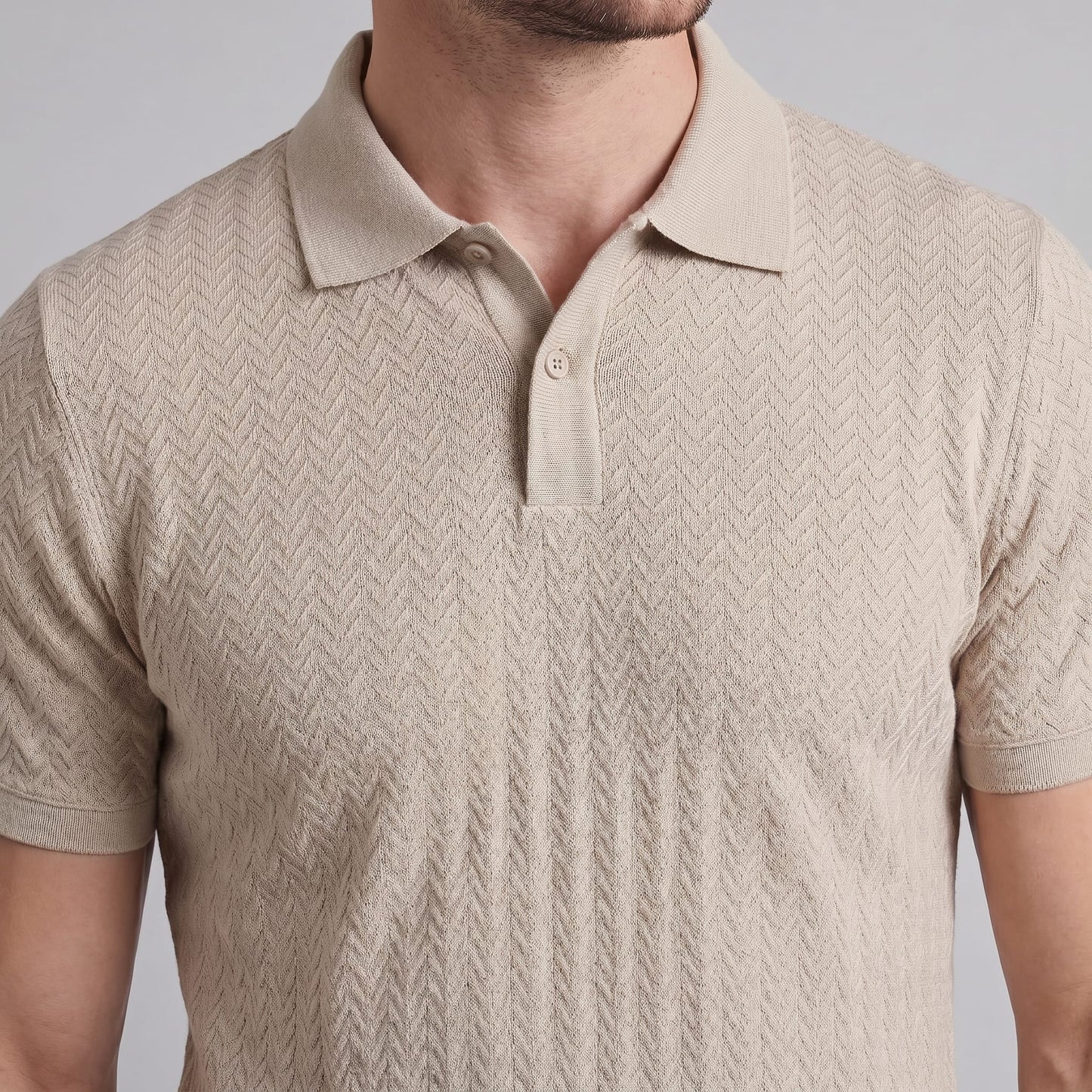 Herren Strickpoloshirt Fischgratmuster Regular Fit | Leopold_12