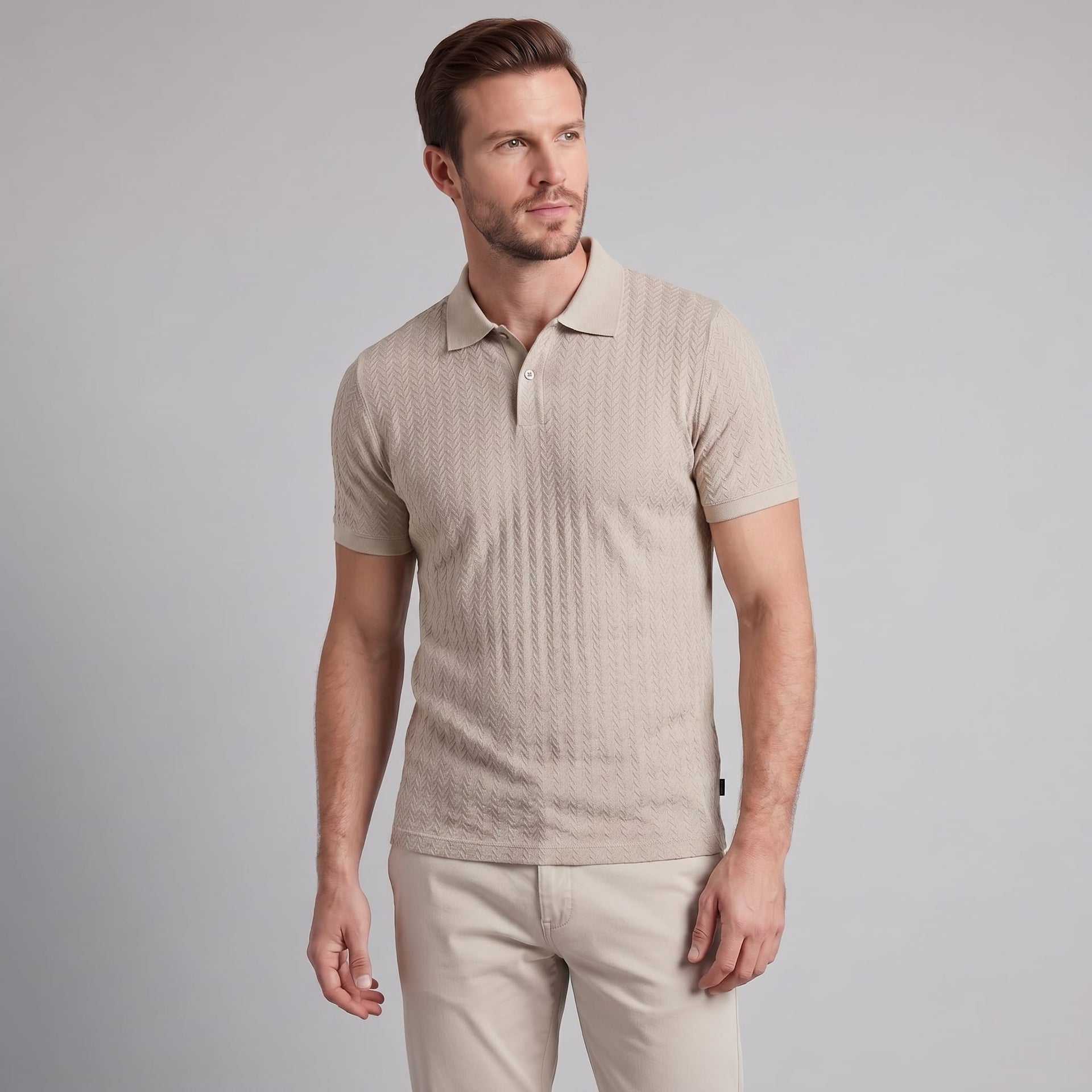 Herren Strickpoloshirt Fischgratmuster Regular Fit | Leopold