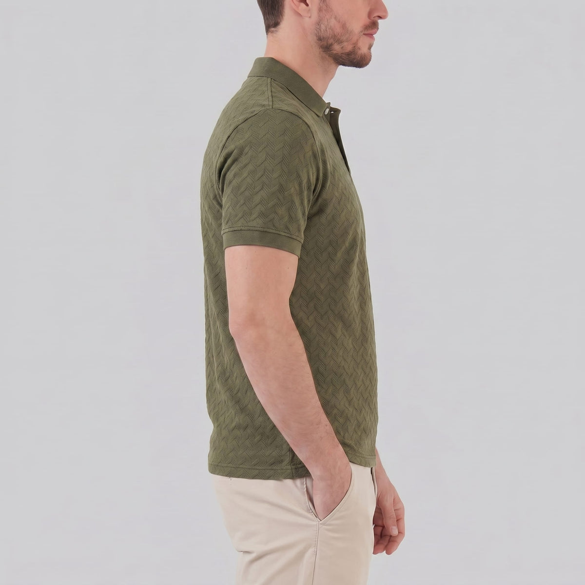 Herren Strickpoloshirt Fischgratmuster Regular Fit | Leopold