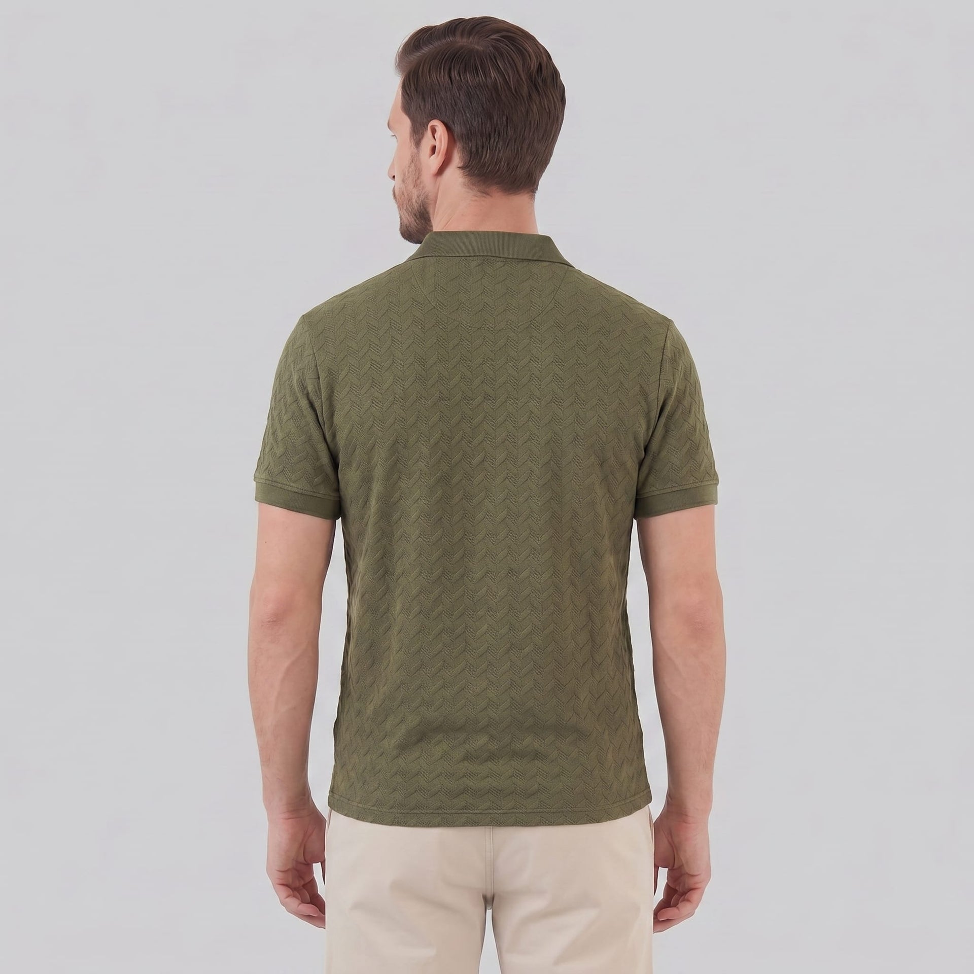Herren Strickpoloshirt Fischgratmuster Regular Fit | Leopold