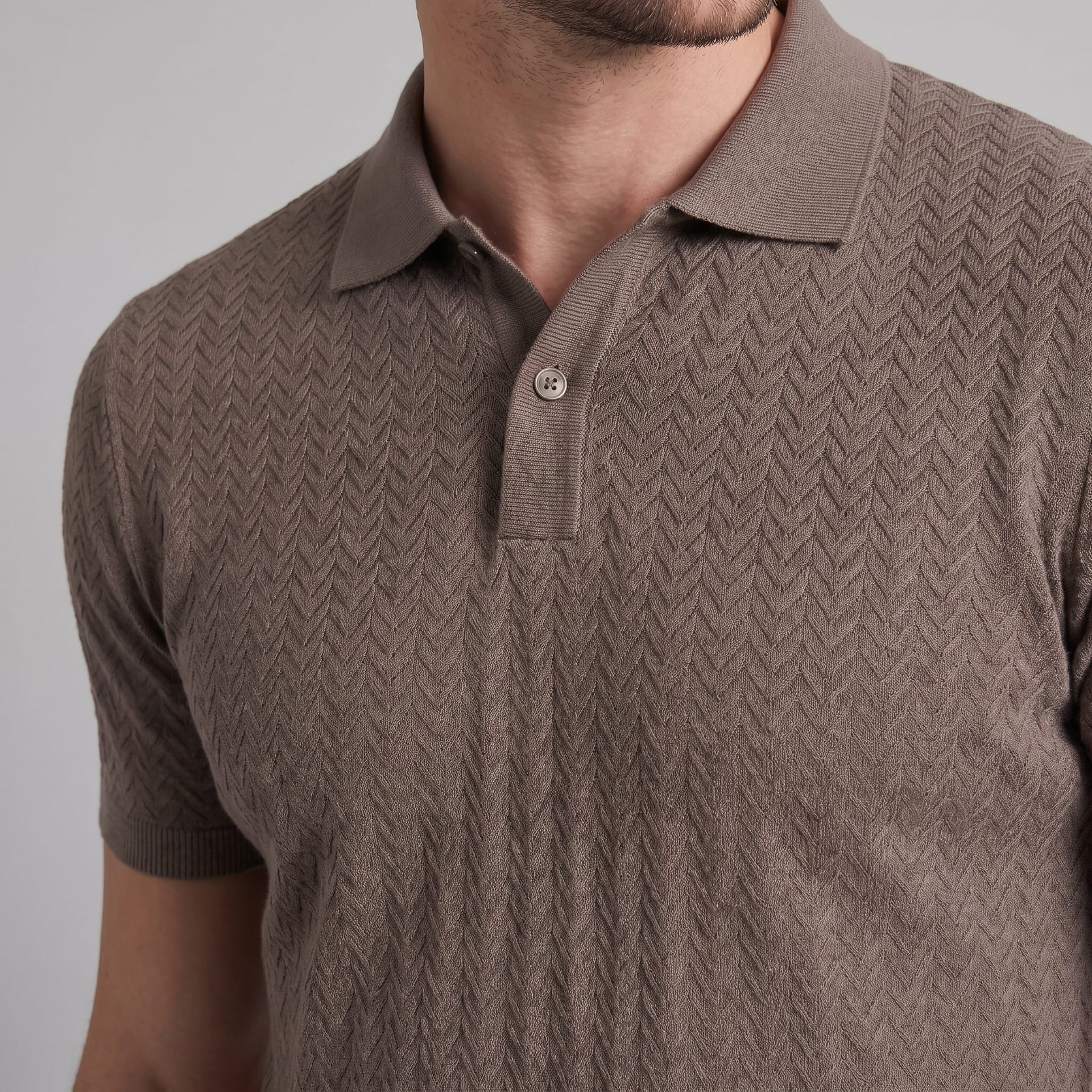 Herren Strickpoloshirt Fischgratmuster Regular Fit | Leopold