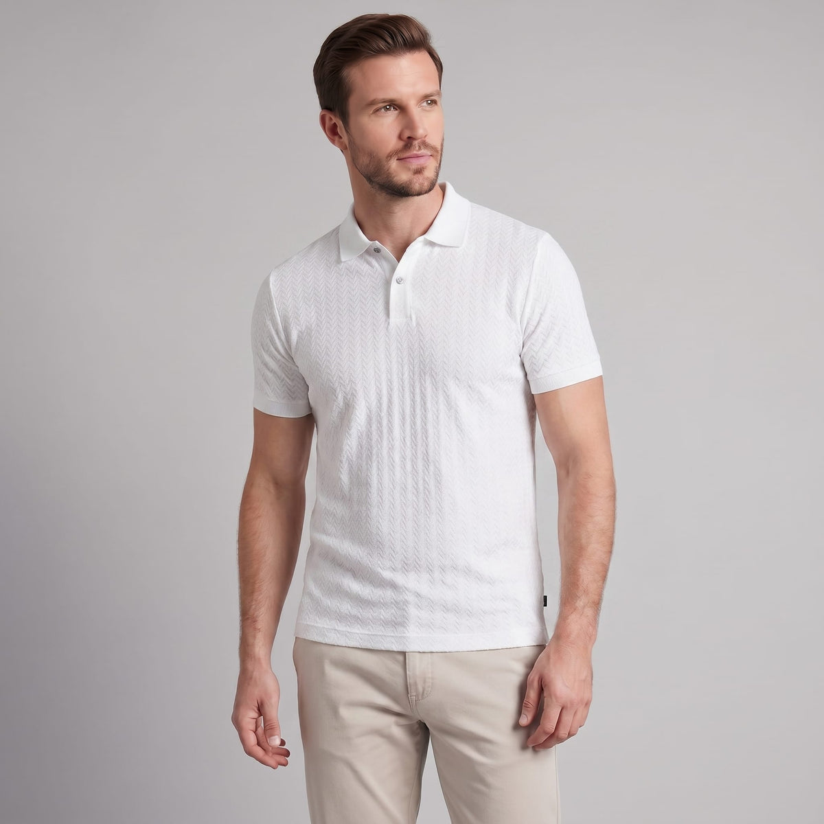 Herren Strickpoloshirt Fischgratmuster Regular Fit | Leopold_8