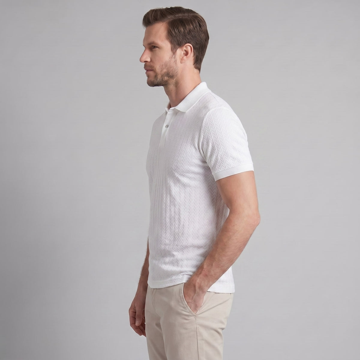 Herren Strickpoloshirt Fischgratmuster Regular Fit | Leopold