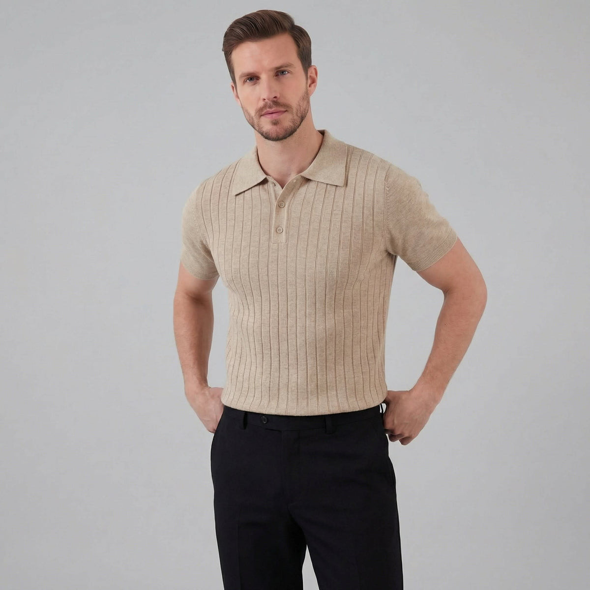 Herren Strickpoloshirt Rippstruktur Slim Fit | Edmund_1