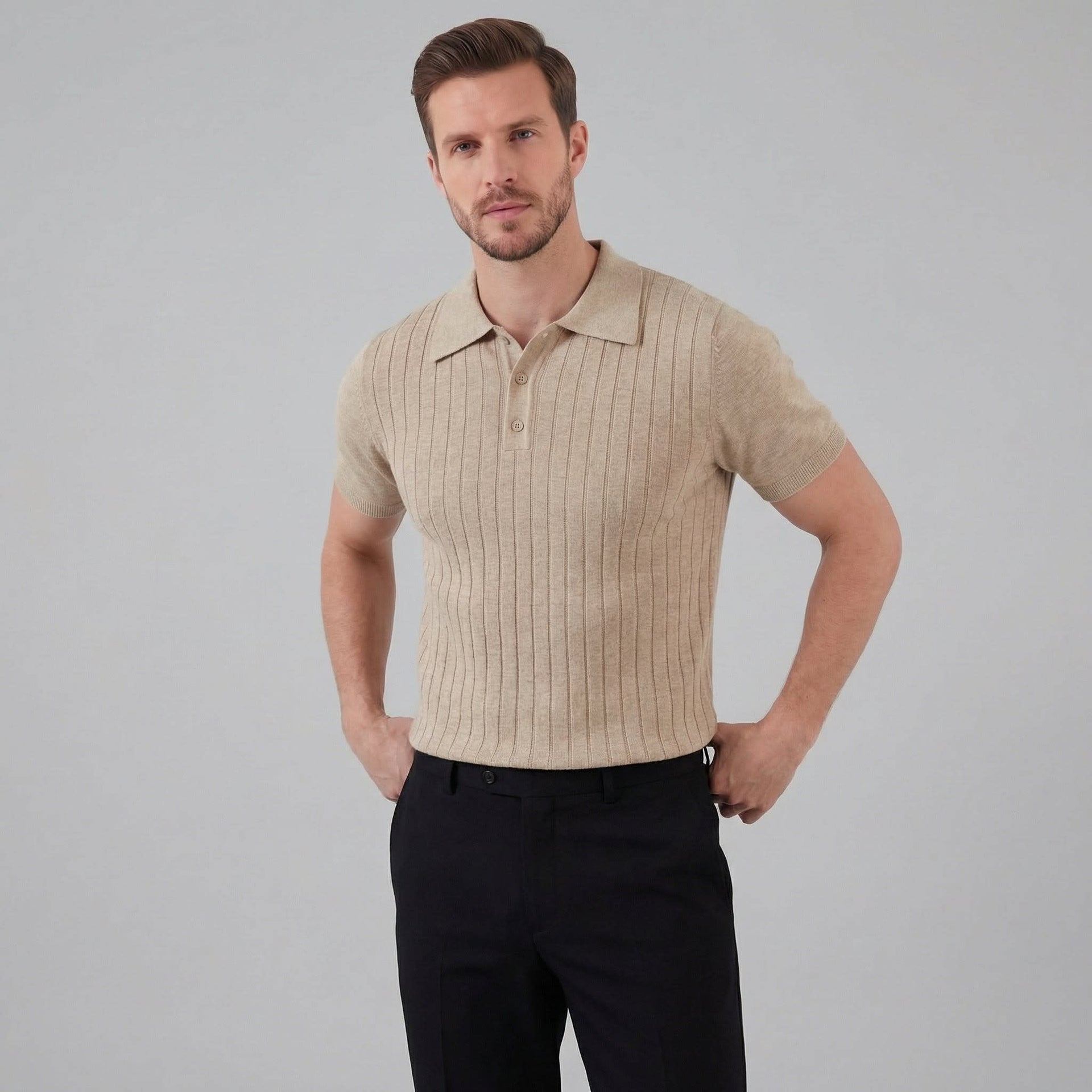 Herren Strickpoloshirt Rippstruktur Slim Fit | Edmund