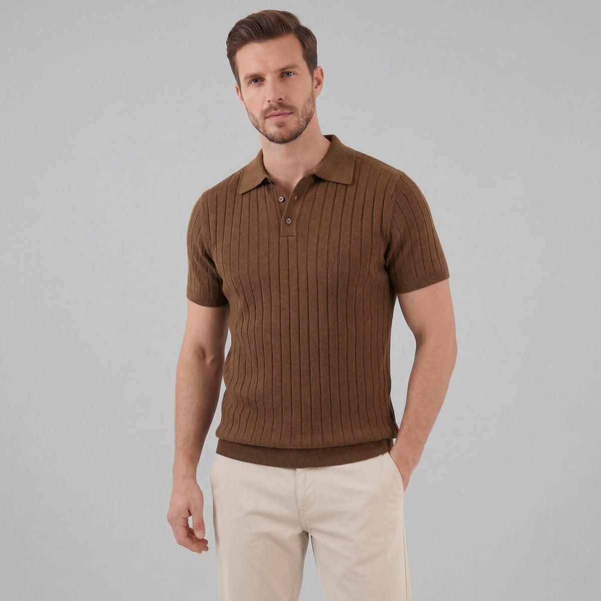 Herren Strickpoloshirt Rippstruktur Slim Fit | Edmund