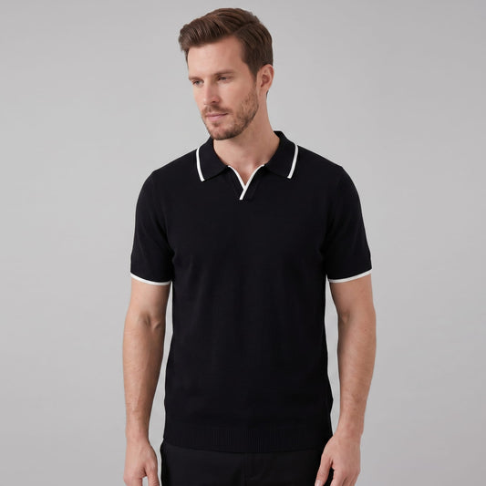 Herren Strickpoloshirt mit Kontrastpaspel Slim Fit | Eike_1