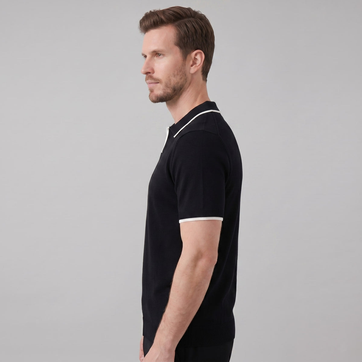 Herren Strickpoloshirt mit Kontrastpaspel Slim Fit | Eike_3