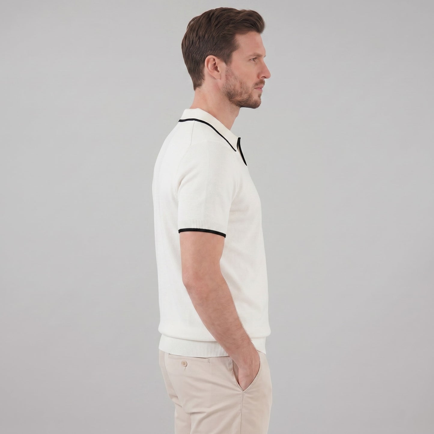 Herren Strickpoloshirt mit Kontrastpaspel Slim Fit | Eike_8