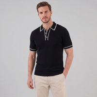 Herren Strickpoloshirt Rippstruktur mit Kontrastpaspel | Emil