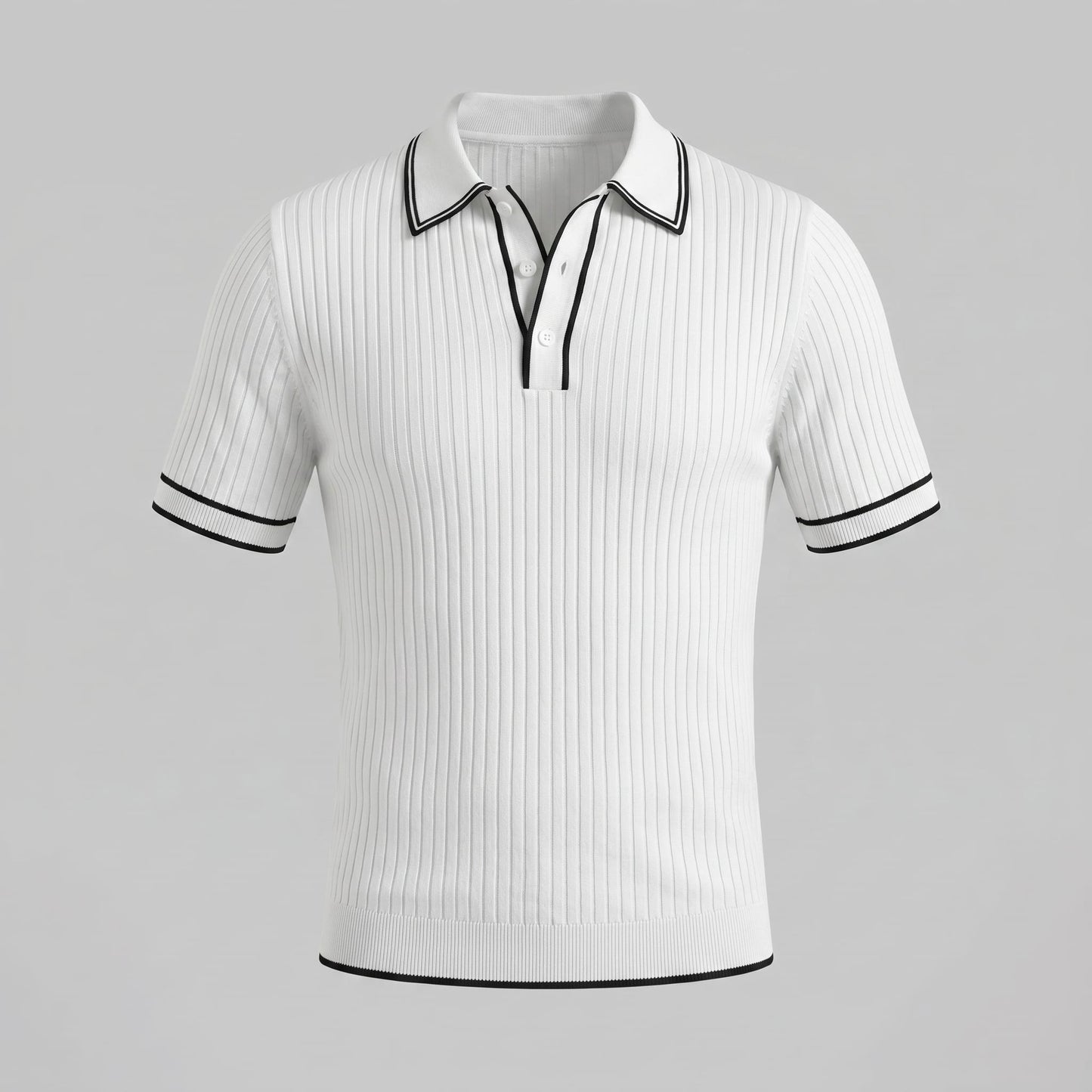 Herren Strickpoloshirt Rippstruktur mit Kontrastpaspel | Emil_10
