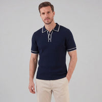 Herren Strickpoloshirt Rippstruktur mit Kontrastpaspel | Emil