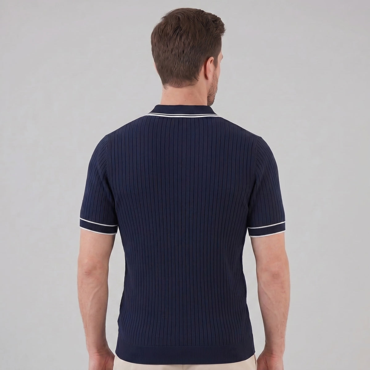 Herren Strickpoloshirt Rippstruktur mit Kontrastpaspel | Emil_13