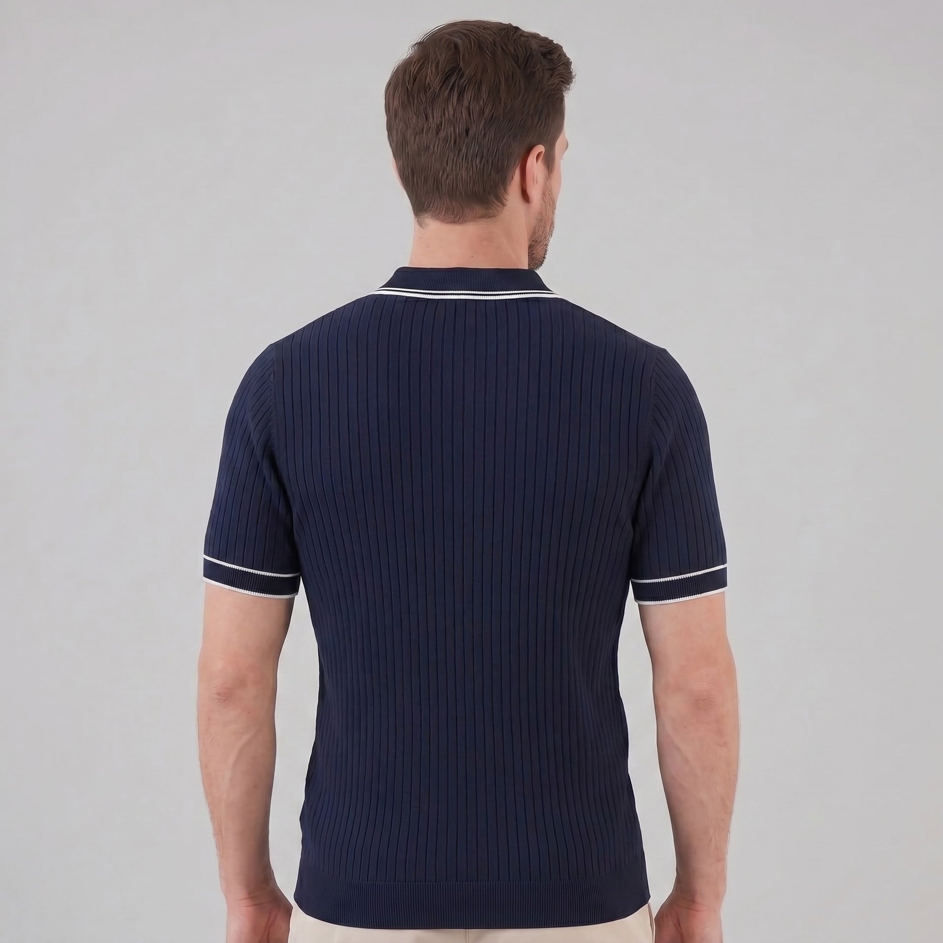 Herren Strickpoloshirt Rippstruktur mit Kontrastpaspel | Emil