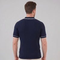 Herren Strickpoloshirt Rippstruktur mit Kontrastpaspel | Emil