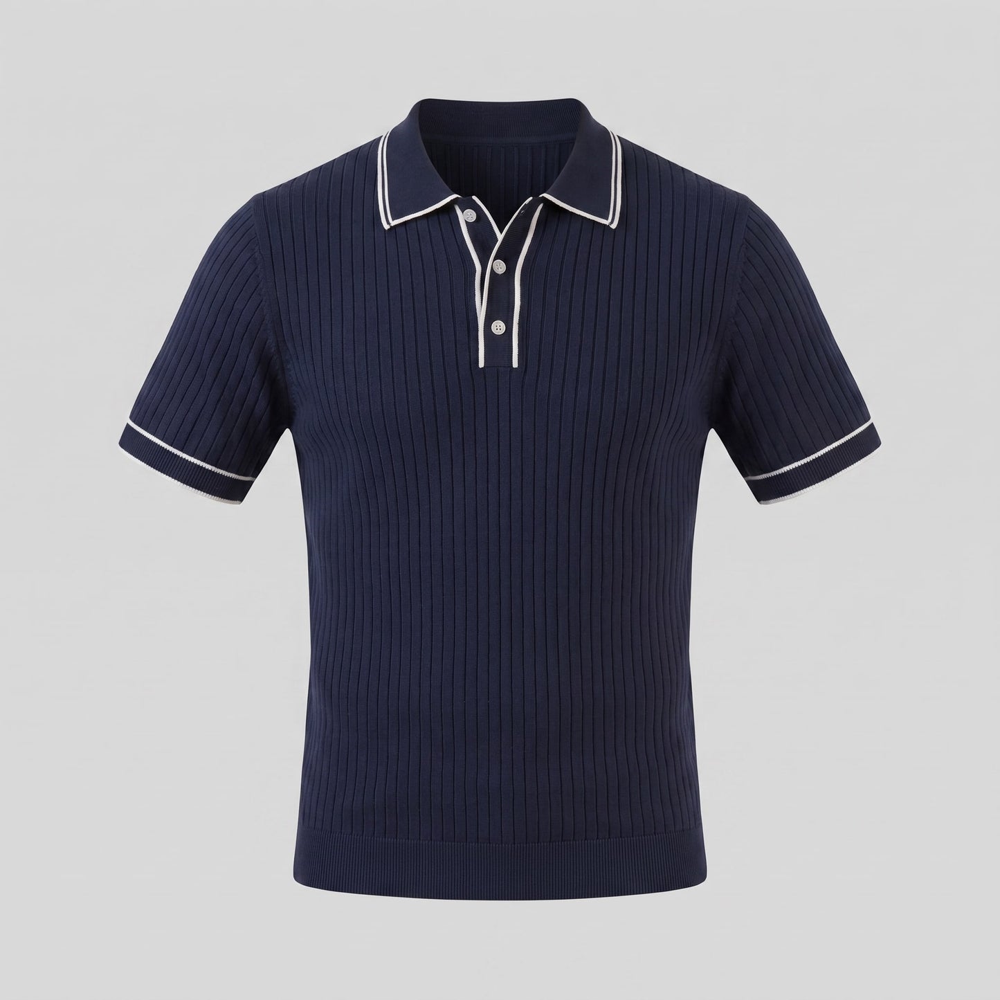 Herren Strickpoloshirt Rippstruktur mit Kontrastpaspel | Emil_15