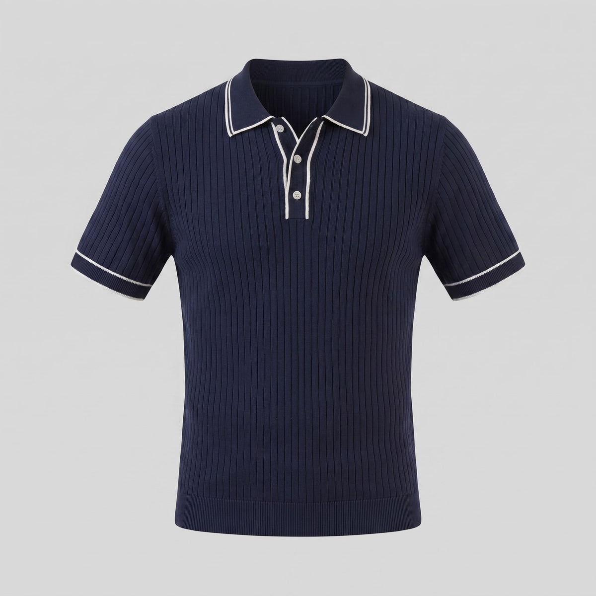 Herren Strickpoloshirt Rippstruktur mit Kontrastpaspel | Emil