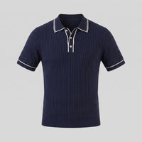 Herren Strickpoloshirt Rippstruktur mit Kontrastpaspel | Emil