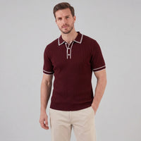 Herren Strickpoloshirt Rippstruktur mit Kontrastpaspel | Emil