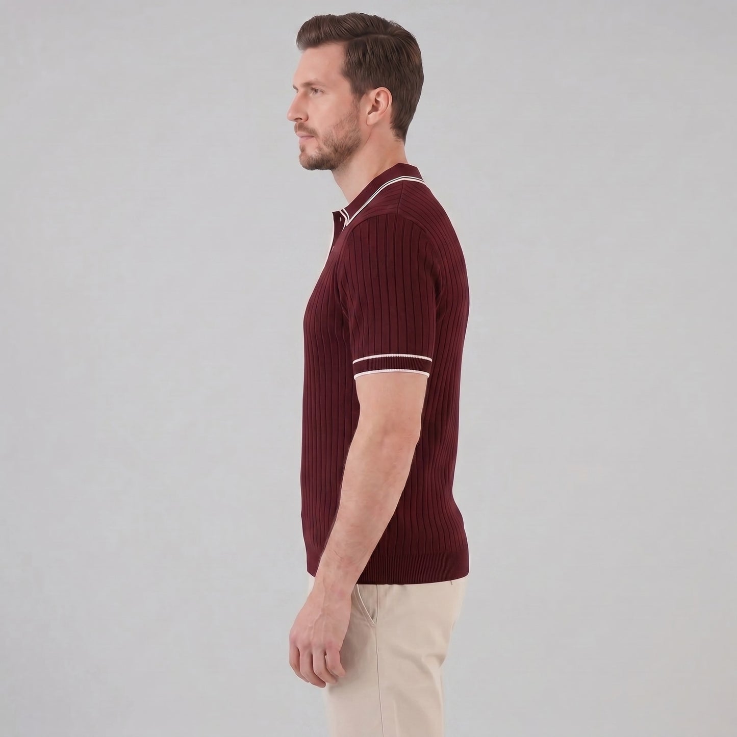 Herren Strickpoloshirt Rippstruktur mit Kontrastpaspel | Emil_17