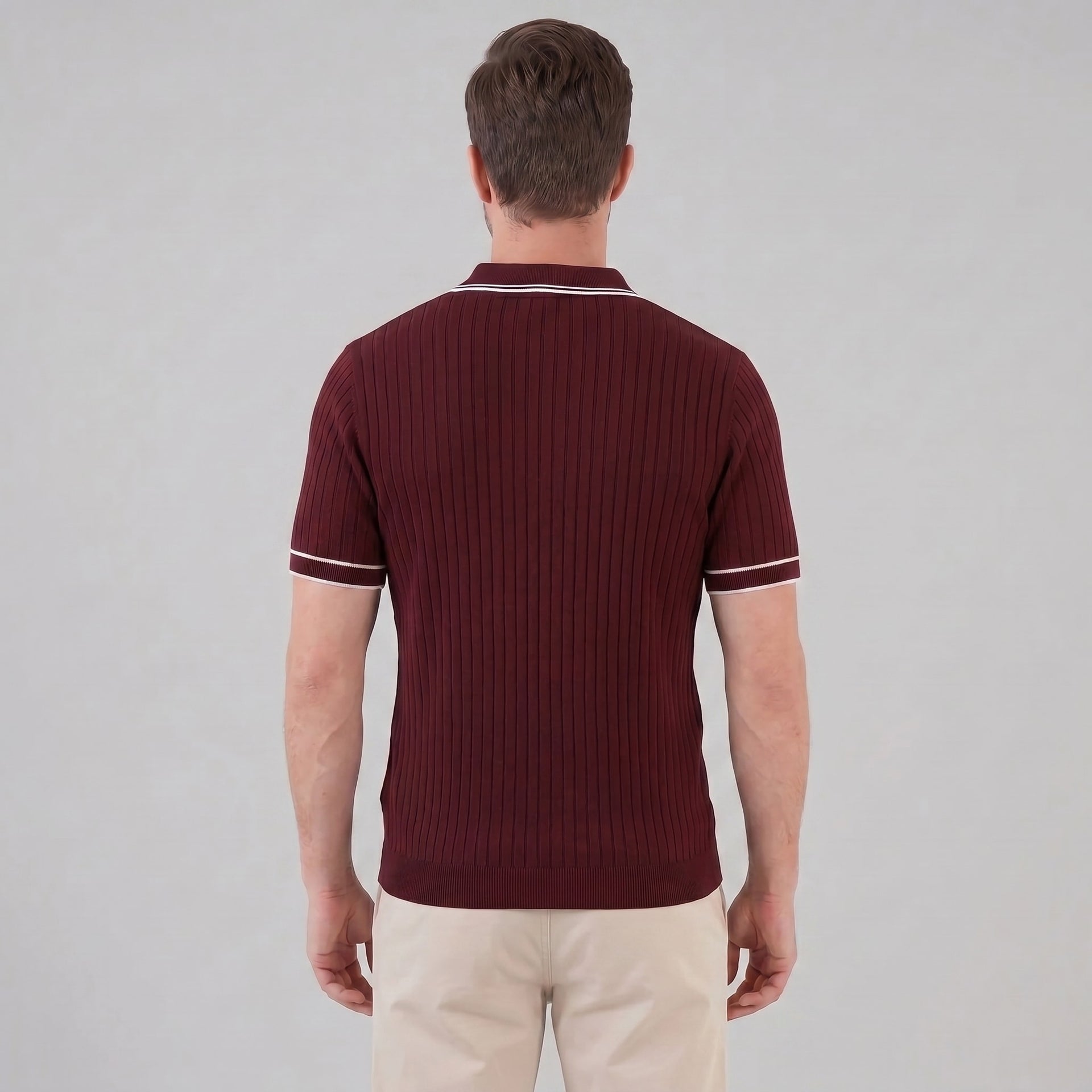 Herren Strickpoloshirt Rippstruktur mit Kontrastpaspel | Emil