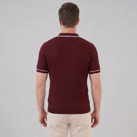 Herren Strickpoloshirt Rippstruktur mit Kontrastpaspel | Emil