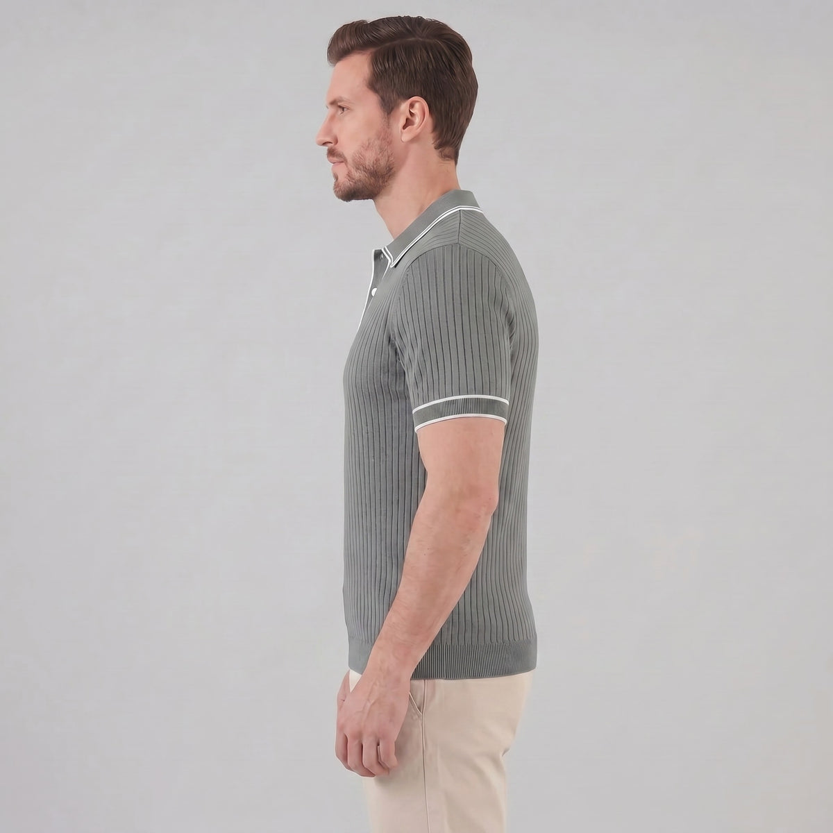 Herren Strickpoloshirt Rippstruktur mit Kontrastpaspel | Emil_22