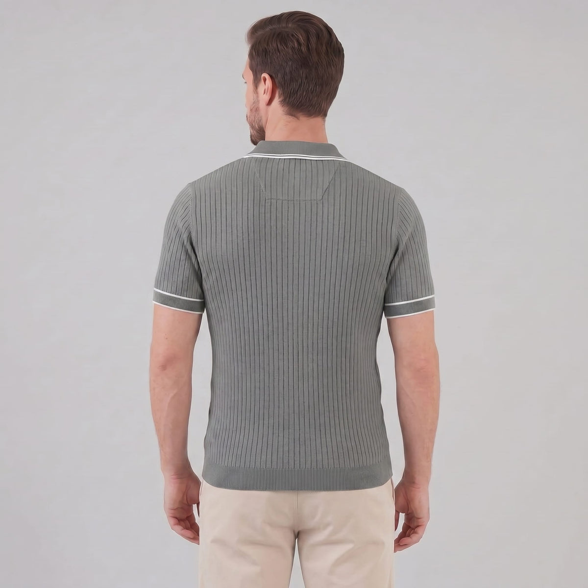 Herren Strickpoloshirt Rippstruktur mit Kontrastpaspel | Emil_23