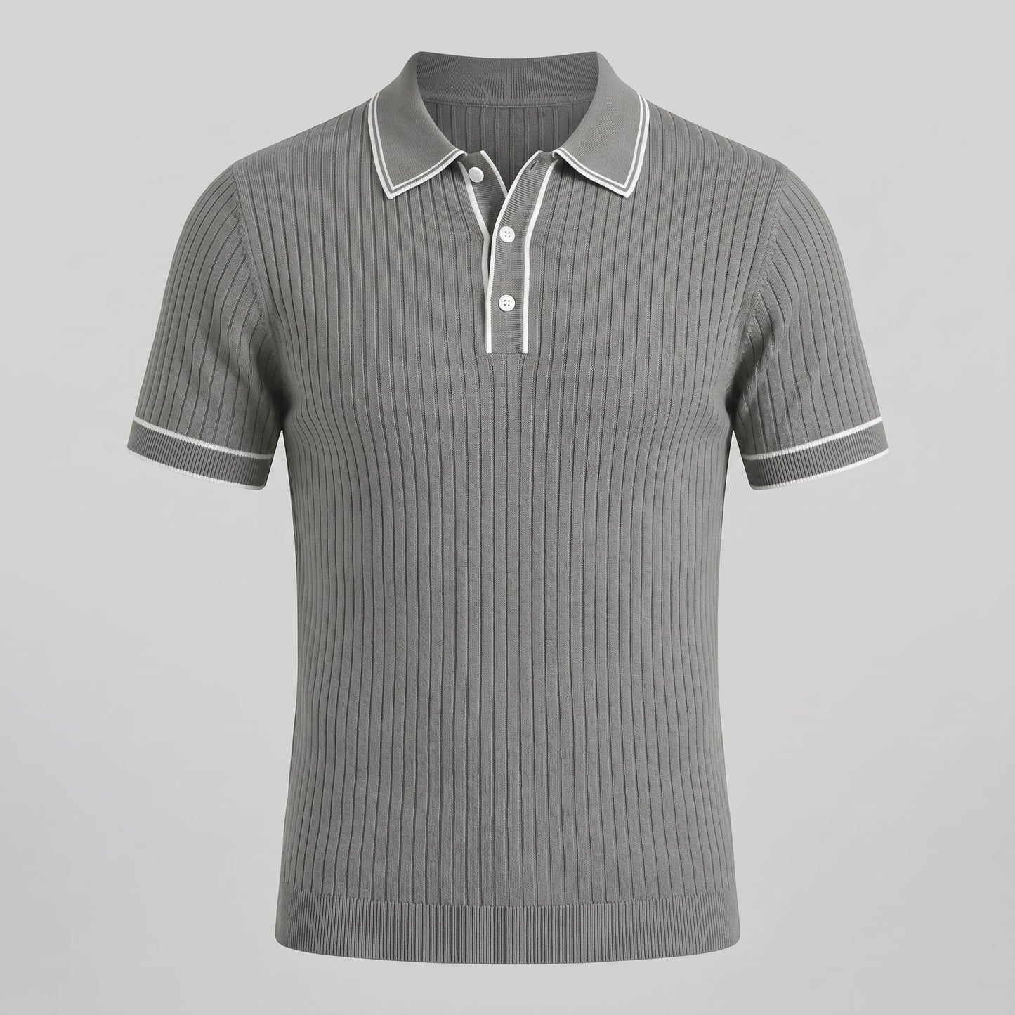 Herren Strickpoloshirt Rippstruktur mit Kontrastpaspel | Emil_25