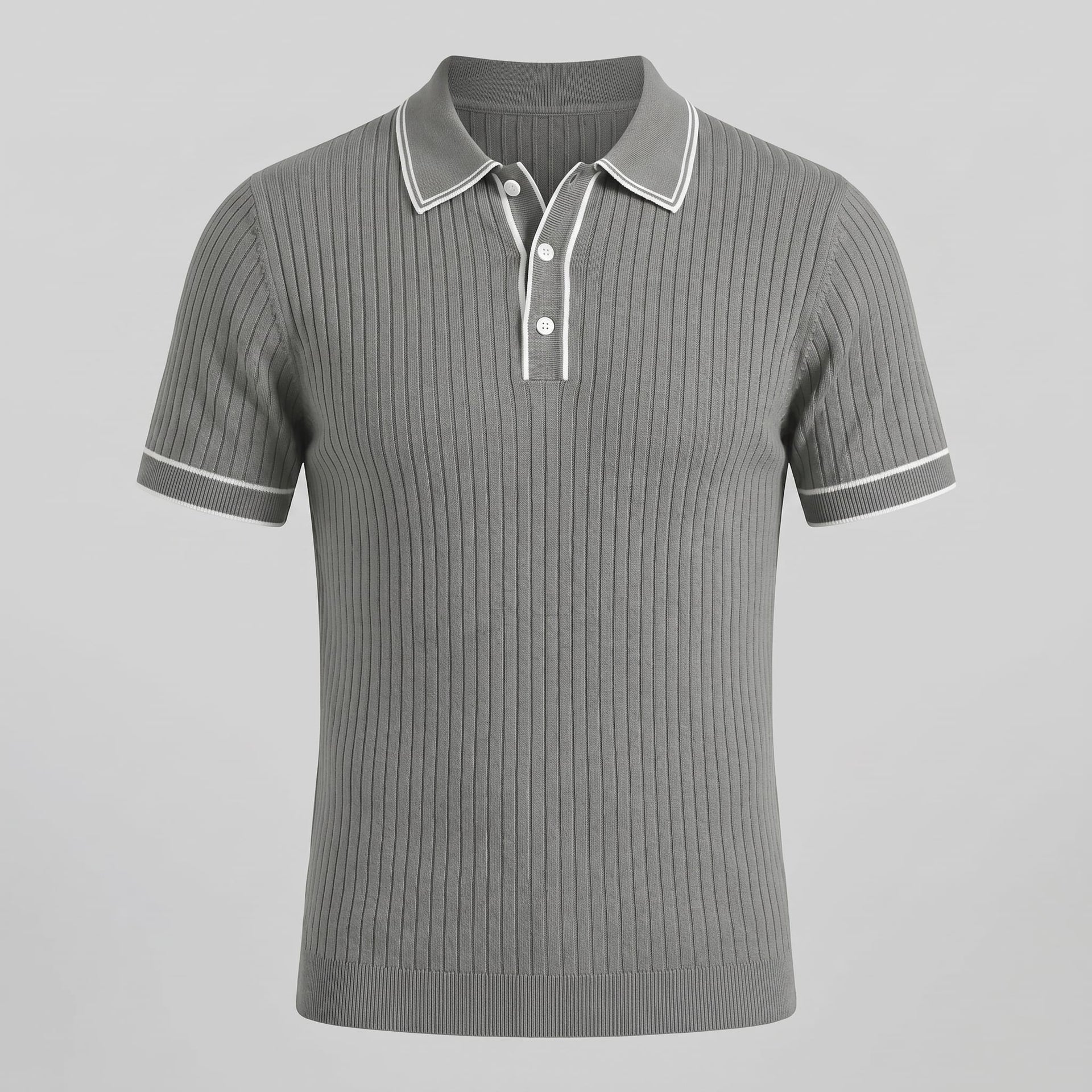 Herren Strickpoloshirt Rippstruktur mit Kontrastpaspel | Emil