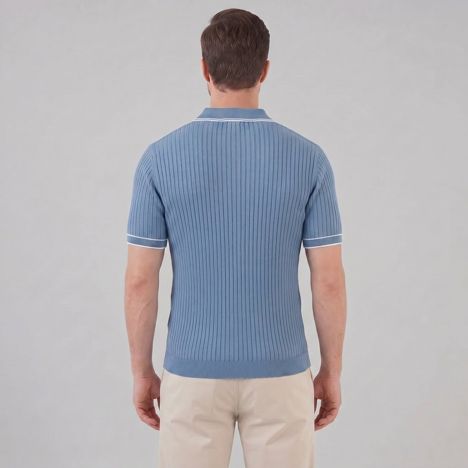 Herren Strickpoloshirt Rippstruktur mit Kontrastpaspel | Emil