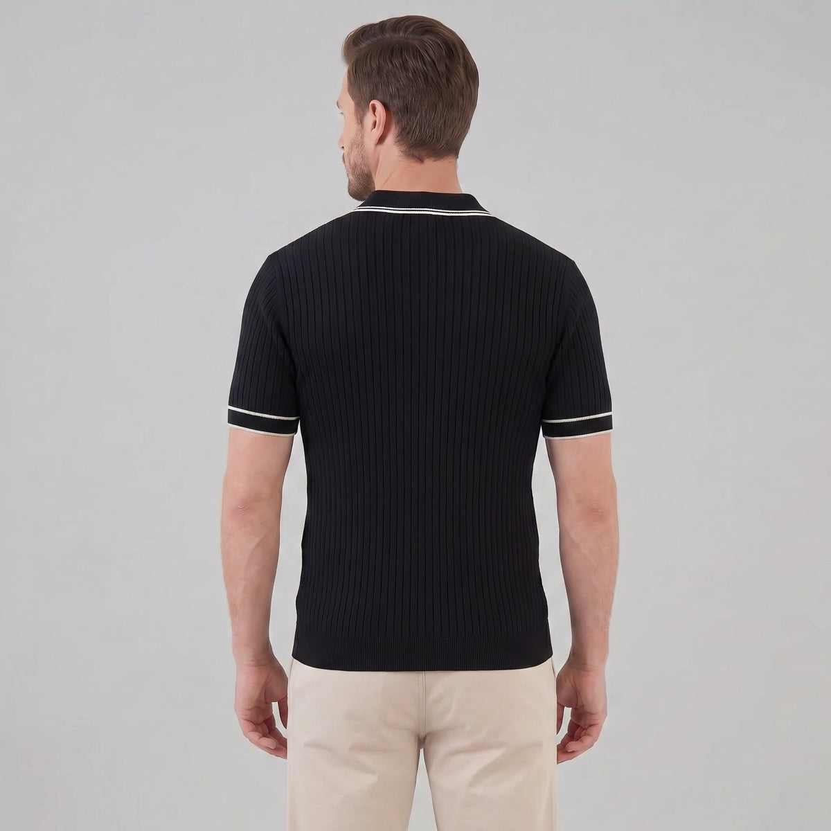 Herren Strickpoloshirt Rippstruktur mit Kontrastpaspel | Emil_3