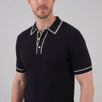 Herren Strickpoloshirt Rippstruktur mit Kontrastpaspel | Emil