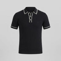 Herren Strickpoloshirt Rippstruktur mit Kontrastpaspel | Emil