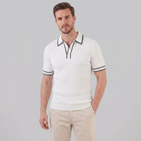 Herren Strickpoloshirt Rippstruktur mit Kontrastpaspel | Emil
