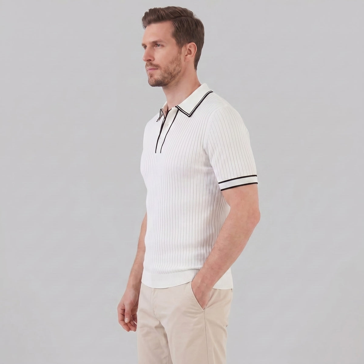 Herren Strickpoloshirt Rippstruktur mit Kontrastpaspel | Emil_7