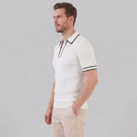 Herren Strickpoloshirt Rippstruktur mit Kontrastpaspel | Emil