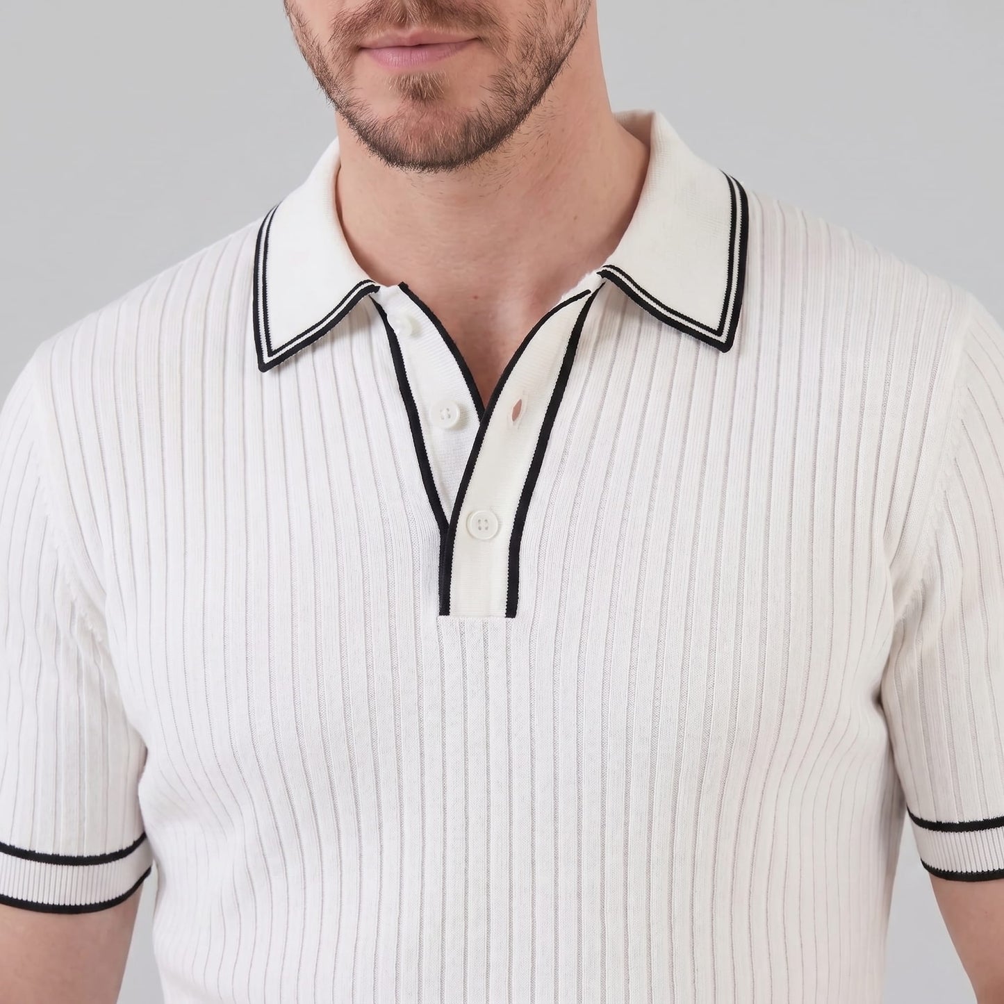 Herren Strickpoloshirt Rippstruktur mit Kontrastpaspel | Emil_9