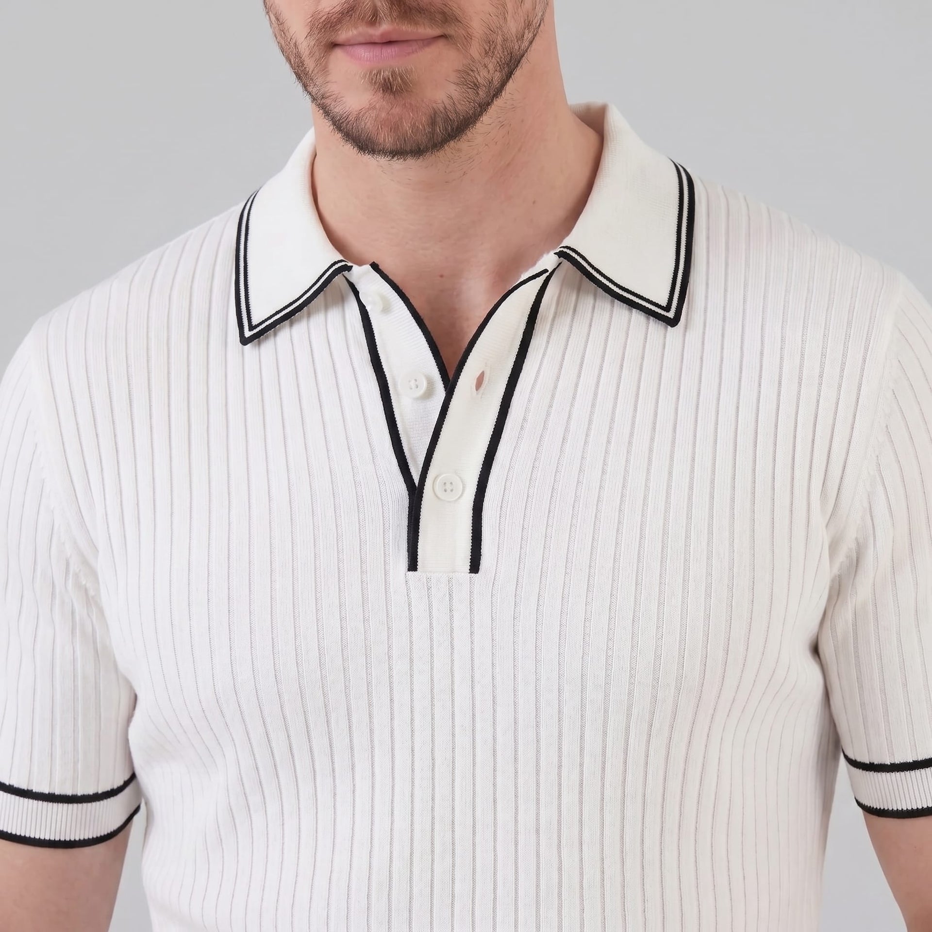 Herren Strickpoloshirt Rippstruktur mit Kontrastpaspel | Emil