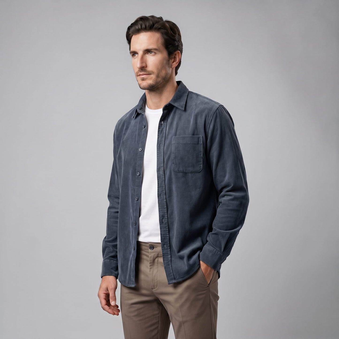 Herren Cordhemd Langarm mit Brusttasche | Achim_12