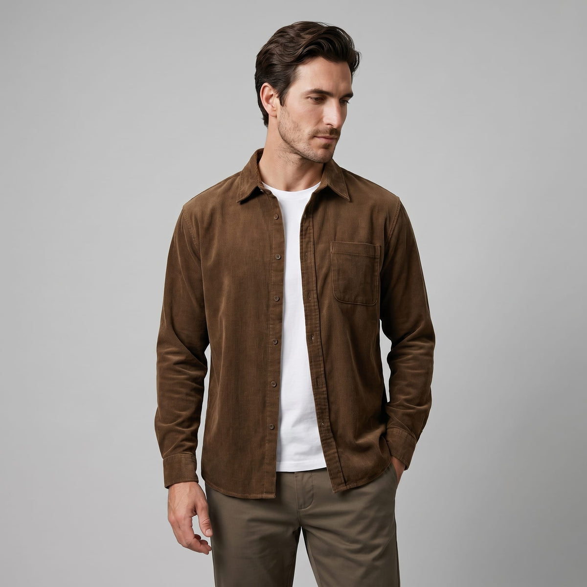 Herren Cordhemd Langarm mit Brusttasche | Achim