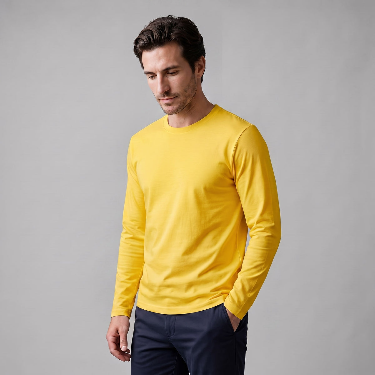 Herren Baumwollshirt Langarm mit Rundhalsausschnitt | Gilbert