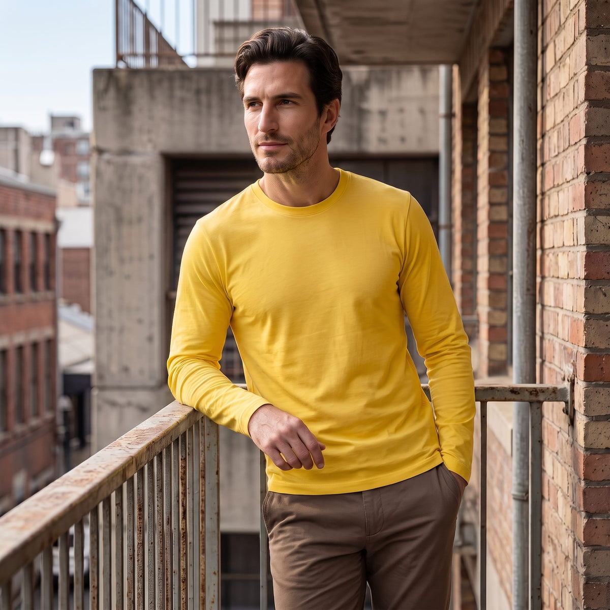 Herren Baumwollshirt Langarm mit Rundhalsausschnitt | Gilbert