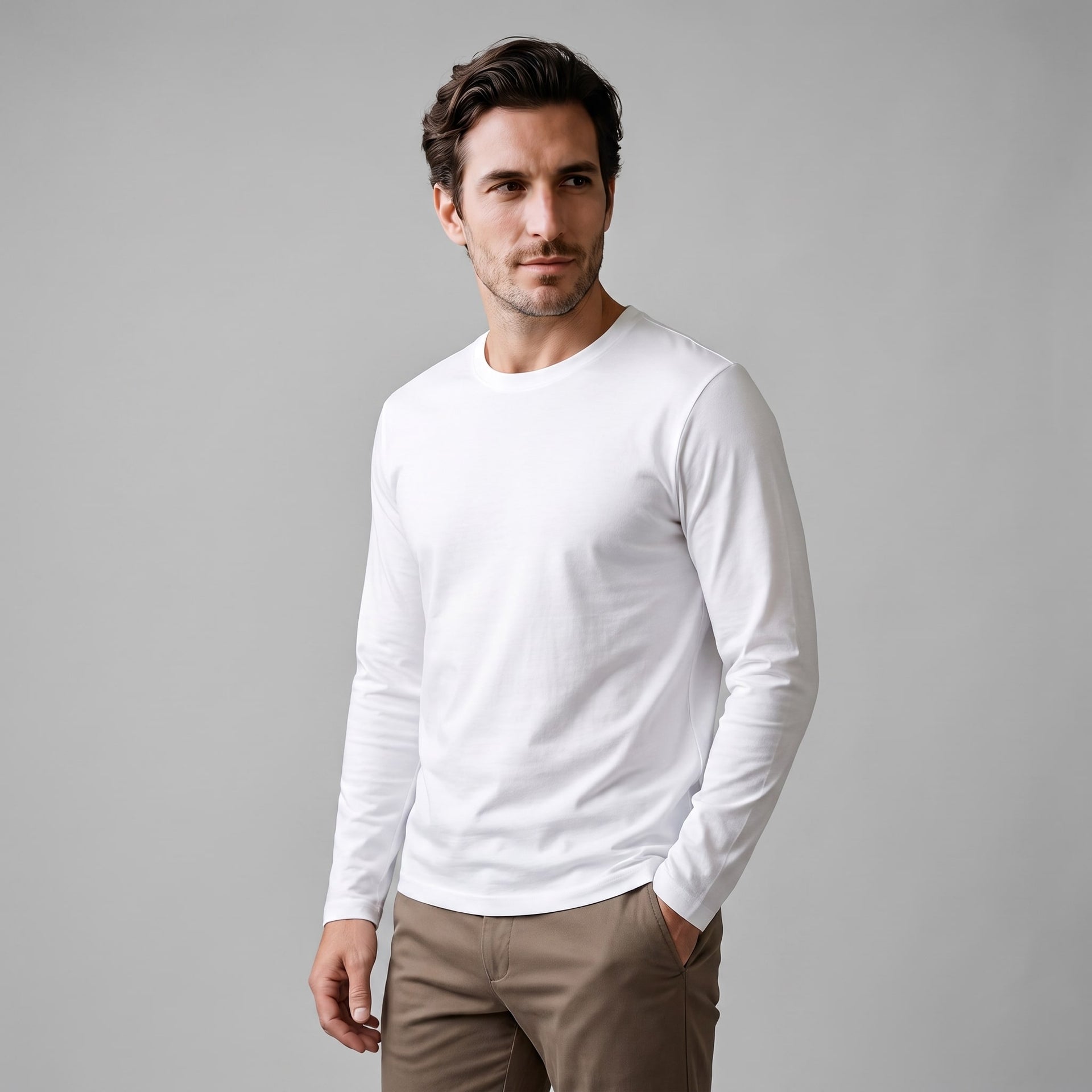 Herren Baumwollshirt Langarm mit Rundhalsausschnitt | Gilbert