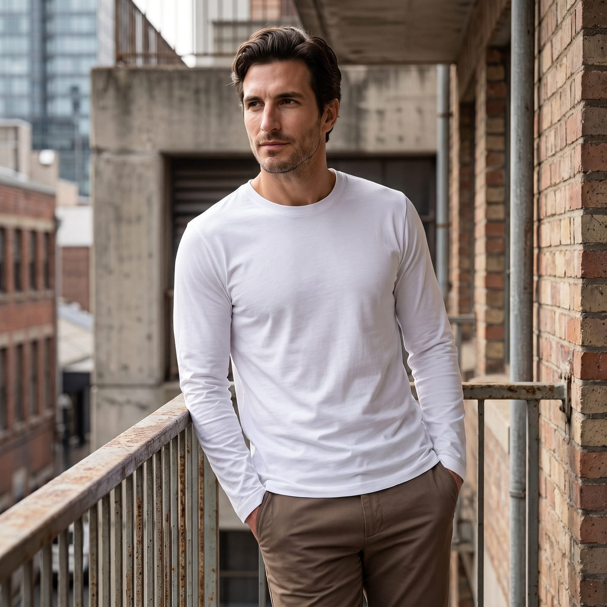 Herren Baumwollshirt Langarm mit Rundhalsausschnitt | Gilbert