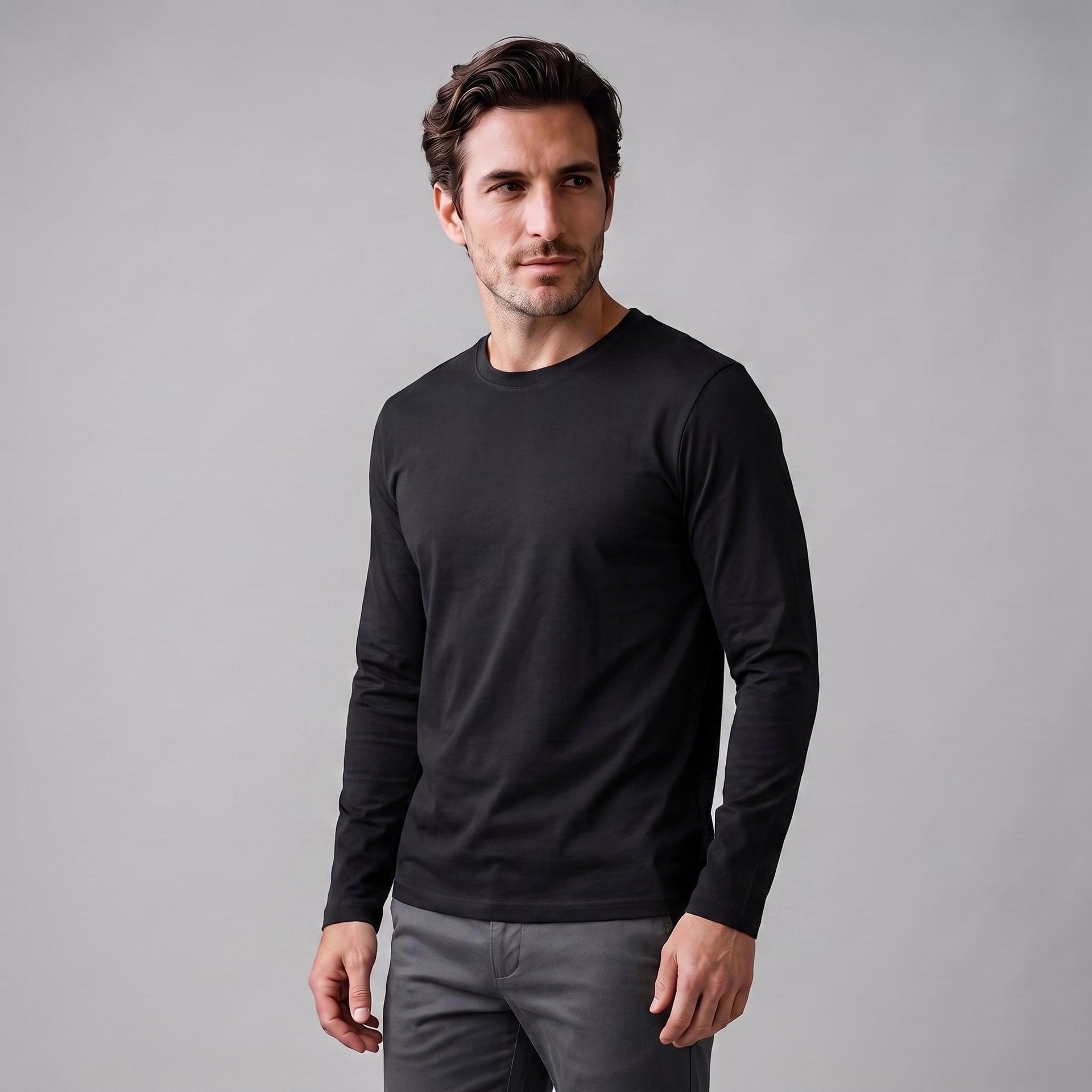 Herren Baumwollshirt Langarm mit Rundhalsausschnitt | Gilbert