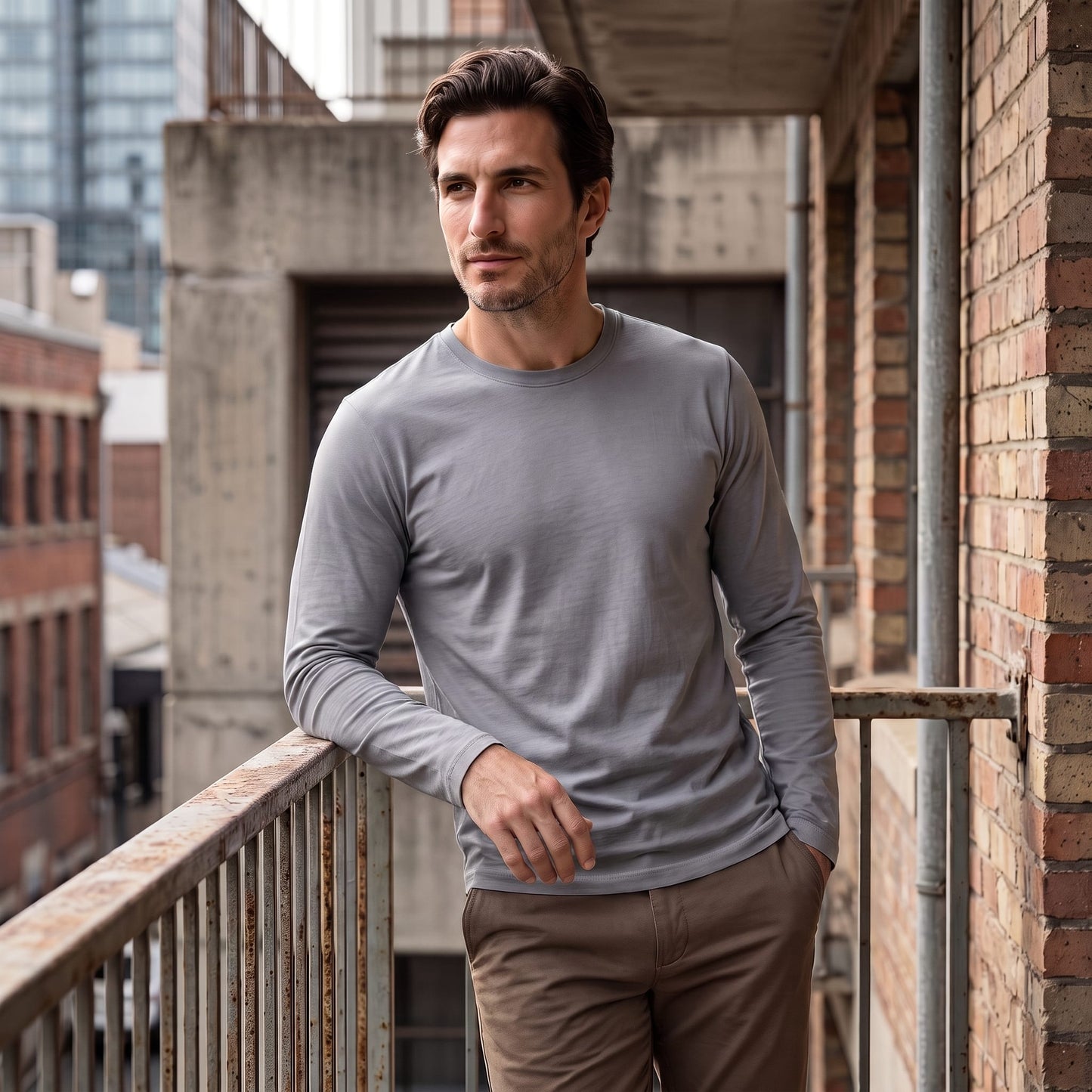 Herren Baumwollshirt Langarm mit Rundhalsausschnitt | Gilbert_36